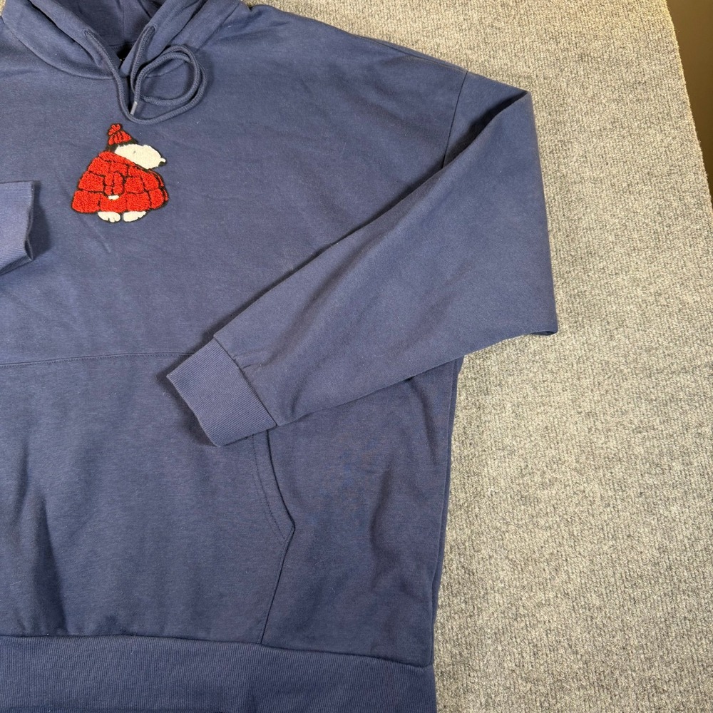 Peanuts Snoopy Blue Hoodie Mens 2XL Puffer Jacket Graphic Chenille Patch #3772 - Picture 8 of 10